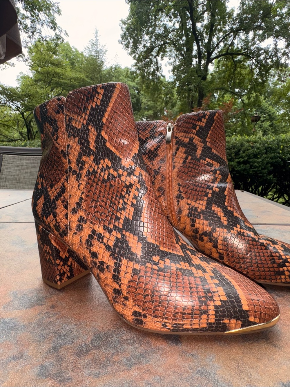 Franco Sarto Bianco Snake Print Ankle Boots Block Heel Women’s 8.5M
